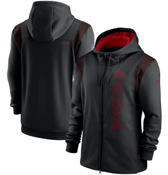 Men's Atlanta Falcons 2021 Black Sideline Team Performance Full-Zip Hoodie